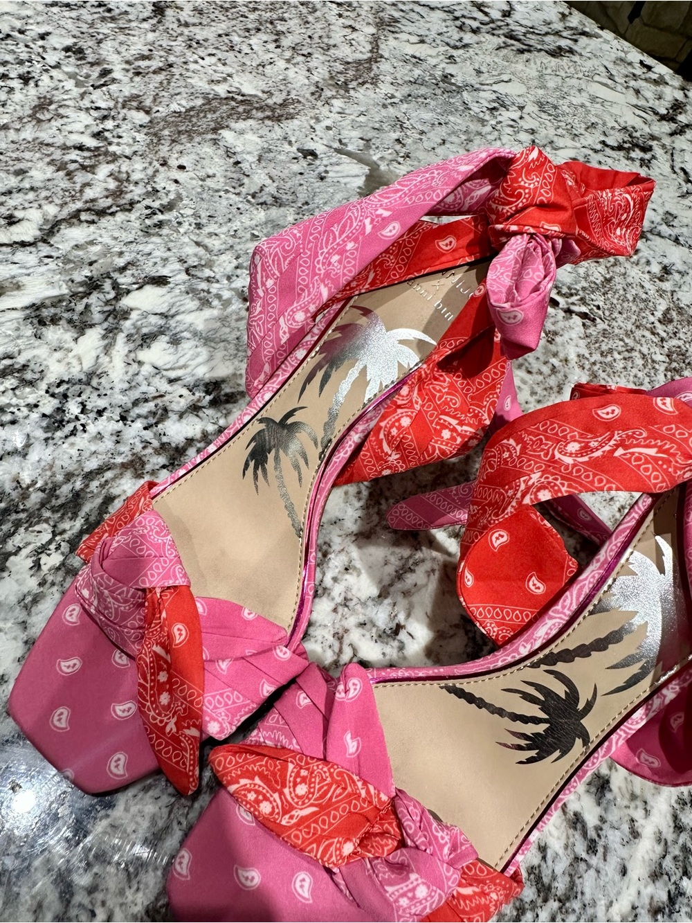 Pink & Red Bandana Wrap Sandals with Palm Insole